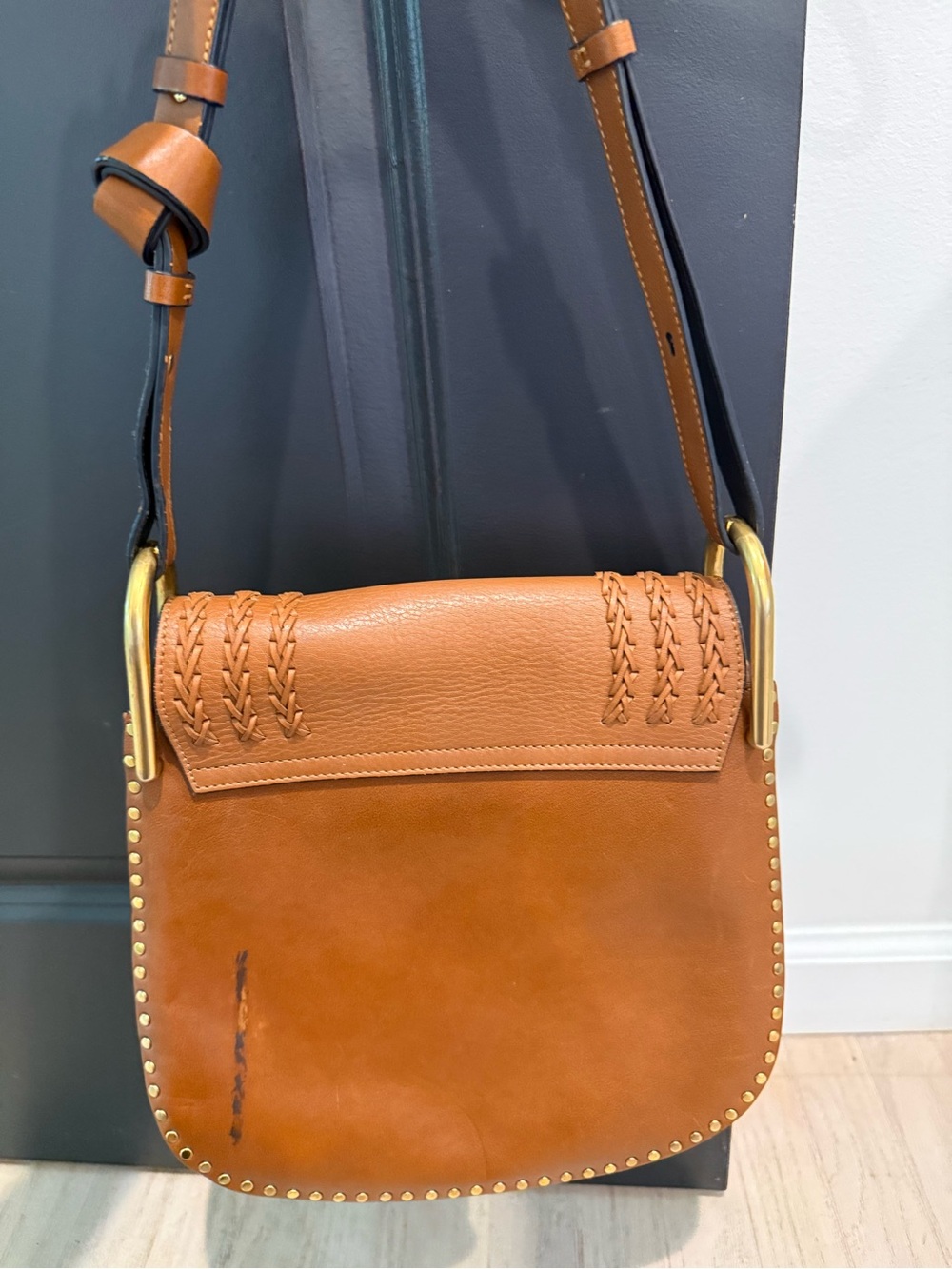Chloé Marcie Medium Saddle Bag Tan Leather Crossbody with Tassel - Picture 2 of 4